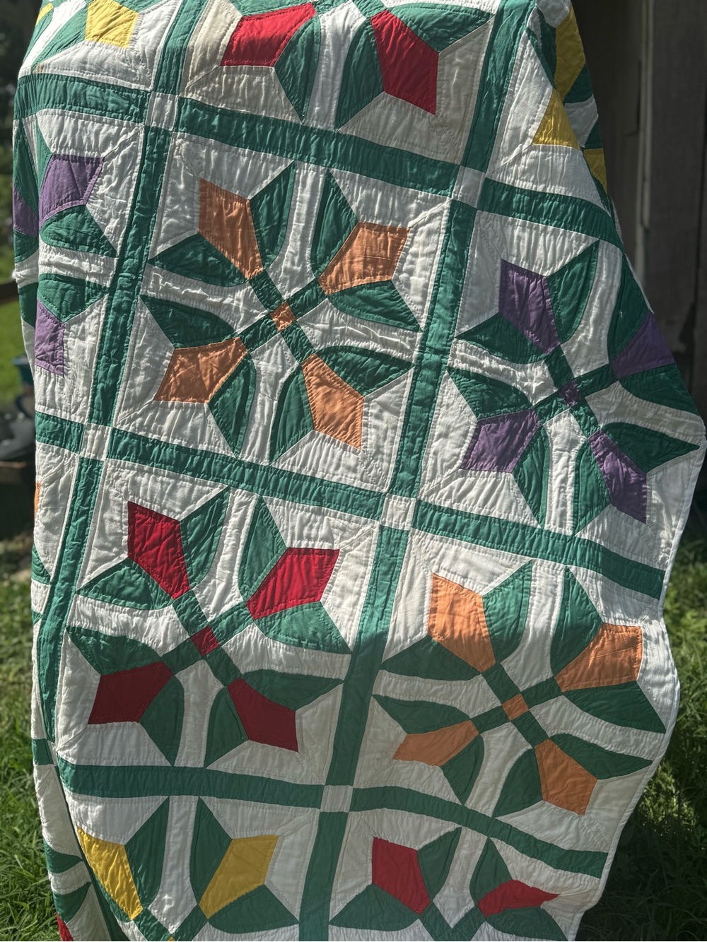 Hand stitched Multicolor Floral/tulip Patchwork Quilt
